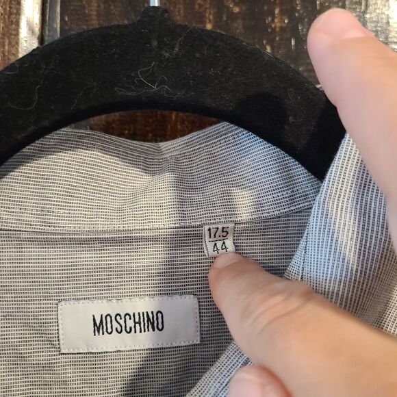 Moschino Button Up Shirt Mens 17.5 (44cm) black Embroidered Heart Long Sleeve - Picture 8 of 8